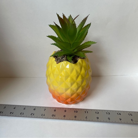 Garden Party Ceramic Pineapple Faux Succulent Planter Decor 9" Yellow/Orange - Picture 8 of 8